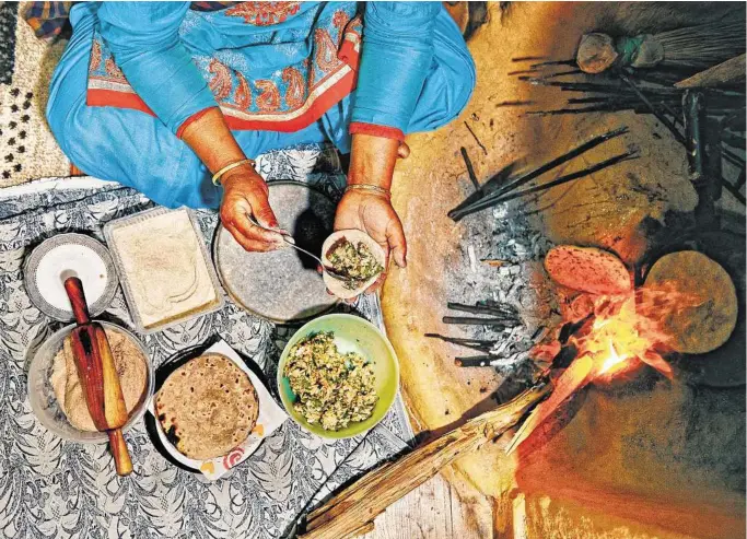  ?? Photos by Poras Chaudhary / New York Times ?? A woman makes stuffed roti at the Kalasan Nursery Farm near the town of Karsog in Himachal Pradesh, India. In Himachal Pradesh, the northern Indian state straddling the Western Himalayas, Punjabi and Tibetan flavors meet.