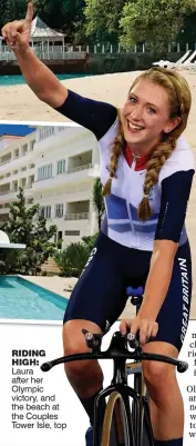  ??  ?? RIDING HIGH: Laura after her Olympic victory, and the beach at the Couples Tower Isle, top