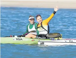  ?? Picture: SANDY COFFEY/GAMEPLAN MEDIA ?? STORMING FINISH: Bridgitte Hartley, right, took the women’s gold medal and Jenna Ward, left, the silver medal on day two of the South African Canoe Marathon Championsh­ips in St Francis Bay on Saturday