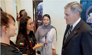  ??  ?? The winning experiment of Alia Al Mansoori (second from left) will examine DNA produced in space for changes in protein expression. Its results would help prevent unwanted cell death of astronauts.