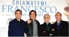  ??  ?? (From left) Producer, Pietro Valsecchi, Argentinia­n actor Rodrigo de la Serna, Italian director Daniele Luchetti and Chilean actor Sergio Hernandez pose during a photocall of the movie “Chiamatemi Francesco, il Papa della gente” (Call me Francis, the...