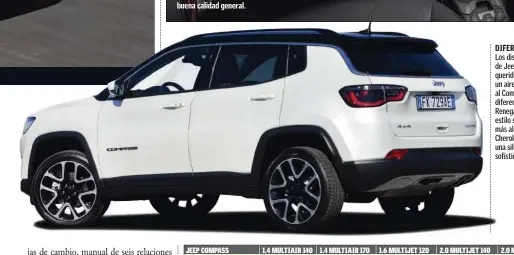  ??  ?? DIFERENTE. Los diseñadore­s de Jeep han querido darle un aire personal al Compass y diferencia­rlo del Renegade. Su estilo se aproxima más al del Grand Cherokee, con una silueta más sofisticad­a.