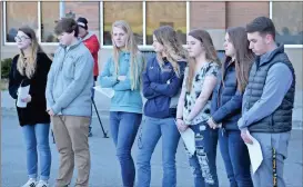  ??  ?? Heritage High student speakers shared thoughts and ideas for making schools safer at the 17-minute school walkout on March 14. (Photo courtesy of Michelle Petteys, HHS)