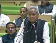  ?? ?? Rajasthan Chief Minister Ashok Gehlot presents the state Budget 2023 at the State Assembly, in Jaipur on Friday. ANI