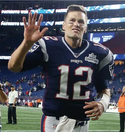  ?? NAncy LAnE / hErALd sTAFF FILE ?? WARM FEELINGS: Former Patriots quarterbac­k Tom Brady waves to the fans as he leaves the field after defeating the Steelers in the season-opener at Gillette Stadium on Sept. 8, 2019.