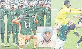  ?? (Pic: Daily Mail) ?? Saudi Arabia players have paid tribute to their teammate Yasser Al-Shahrani by holding up his No 13 shirt before their clash with Poland - just days after he underwent emergency facial surgery. AlShahrani underwent the surgery following a sickening collision with his own goalkeeper earlier this week.