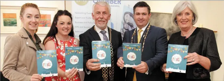  ??  ?? At the launch of this year’s Wexford Fringe guide in Greenacres (from left): Aine Boland, graphic designer; Katie O’Connor, Wexford Chamber; Mayor of Wexford, Jim Moore, who launched the guide; Karl Fitzpatric­k, president, Wexford Chamber; and...