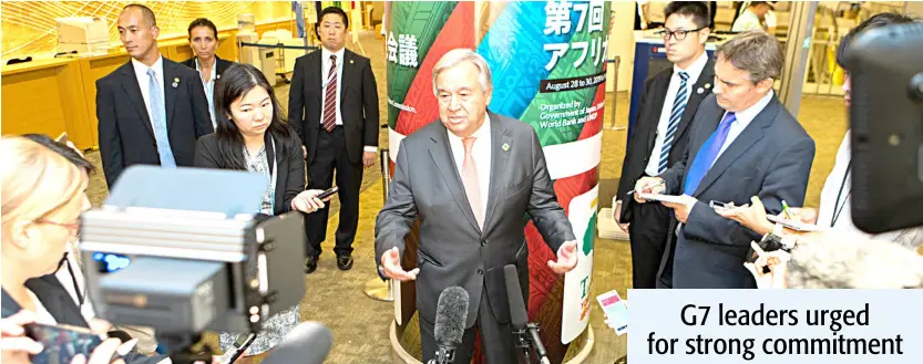  ??  ?? UN Secretary-General António Guterres addresses the media at the seventh Tokyo Internatio­nal Conference on African Developmen­t, taking place in Yokohama, Japan.