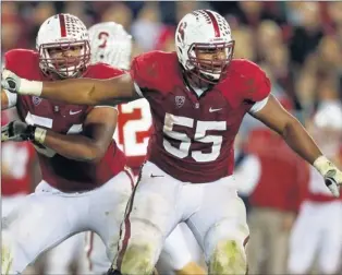  ??  ?? Photos by Jason O. Watson, US Presswire Well-positioned: Jonathan Martin, blocking vs. Oregon last season, was advised he’d likely be a first-round NFL pick and opted to leave Stanford after his junior season. “I was ready to take the next step,” he...