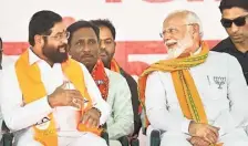  ?? ?? Prime Minister Narendra Modi and Chief Minister Eknath Shinde during a public meeting in Nandurbar on Friday.