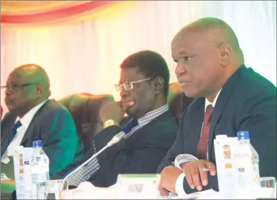  ?? — (Picture by Munyaradzi Chamalimba) ?? Chief Justice Luke Malaba flanked by Attorney-General Advocate Prince Machaya (centre) and Chief magistrate Mr Mishrod Guvamombe during public interviews for the position of Prosecutor-General in Harare yesterday.