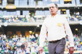  ?? Michelle Minahen / Oakland Athletics 2019 ?? Former A’s CEO Walter J. Haas took part in the team’s Hall of Fame ceremony when his father, Walter A. Haas Jr., was inducted last year.