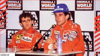  ?? ?? Prost e Senna durante coletiva de imprensa após o GP da França de 1991