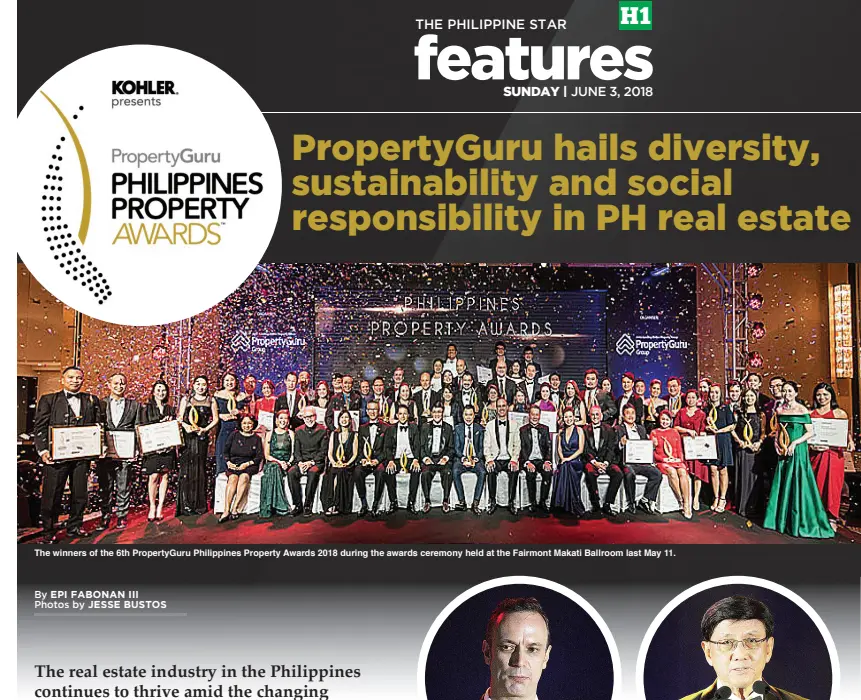  ??  ?? The winners of the 6th PropertyGu­ru Philippine­s Property Awards 2018 during the awards ceremony held at the Fairmont Makati Ballroom last May 11.