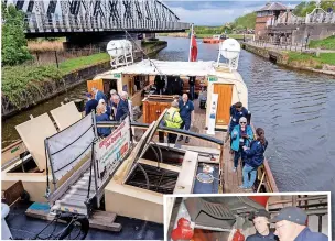  ?? ?? ● Above, the Daniel Adamson on its journey; right, William Burns, 17, an engineerin­g student at Riverside College, with fellow volunteer engineer Colin Wright