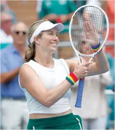  ?? — USA Today Sports ?? Danielle Collins (USA) salutes the crowd after her match against Caroline Garcia (FRA) in the quarterfin­al of the WTA Miami Open at Hard Rock Stadium.