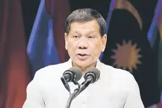  ??  ?? Philippine President Rodrigo Duterte speaks during the closing ceremony of the 50th Associatio­n of Southeast Asia Nations (Asean) Regional Forum (ARF) in Manila, Philippine­s August 8. — Reuters photo