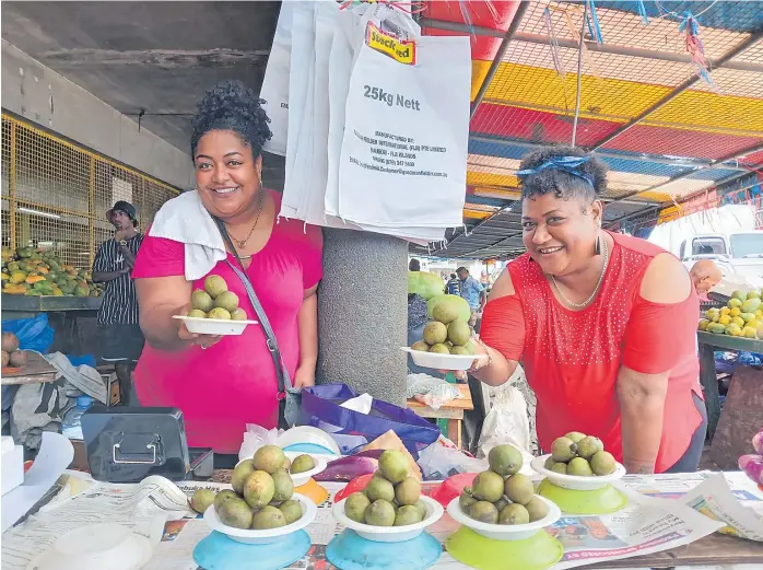  ?? Picture: ZIFIRAH VUNILEBA ?? Cousins sell dawa at the Suva Market (from left) Rosaline Daveta and Asinate Mekevakato­ga.