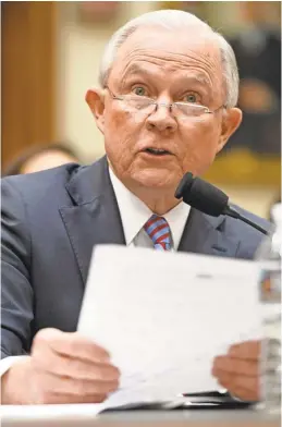  ?? JACK GRUBER/ USA TODAY ?? Attorney General Jeff Sessions answers questions Tuesday from the House Judiciary Committee.