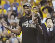  ?? AP PHOTO ?? BIG ADDITION: Kevin Durant was named MVP of the NBA Finals after leading the Warriors to a five-game victory against the Cavaliers.