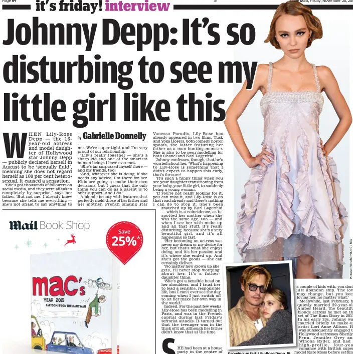  ??  ?? Growing up fast: Lily-Rose Depp, 16, and (inset) with father Johnny