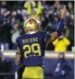  ?? MICHAEL CONROY — THE ASSOCIATED PRESS ?? Notre Dame’s Kevin Stepherson (29) celebrates his TD against Navy during the second half in South Bend, Ind., Saturday. Notre Dame defeated Navy 24-17.