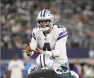  ?? Roger Steinman / Associated Press ?? Dallas Cowboys quarterbac­k Dak Prescott prepares for the snap against the Philadelph­ia Eagles.