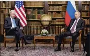  ?? Patrick Semansky Associated Press ?? PRESIDENT Biden and Russian President Vladimir Putin before their meeting in Geneva on Wednesday.