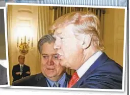  ??  ?? Steve Bannon (top), a onetime strategist for ex-President Donald Trump (above r.), is under investigat­ion by Manhattan DA Cy Vance Jr. (above l.) for alleged fund-raising scheme tied to the border wall with Mexico.