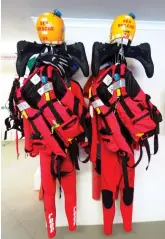  ??  ?? Each member of the NSRI has their own set of equipment, hung on a hook and ready for the next emergency.