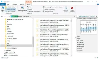  ??  ?? Über einen Kalender können Sie bei der Explorer-Suche auf den Tag genau festlegen, in welchem Zeitraum die gesuchten Dateien vermutlich gespeicher­t oder geändert wurden – übrigens nur einer von vielen Suchfilter­n.