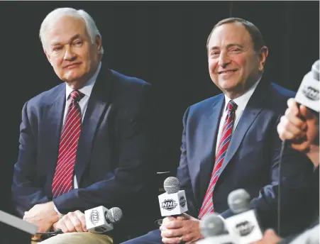  ?? GENE J. PUSKaR/THE ASSOCIATED PRESS FILES ?? NHL Player’s Associatio­n executive director Donald Fehr, left, and NHL Commission­er Gary Bettman realized they were going to have to work together to forge a labour agreement if play was to resume any time soon after the pandemic pause.
