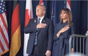  ?? EVAN VUCCI/AP ?? President Donald Trump and first lady Melania Trump joined the Sept. 11 Flight 93 memorial service on Tuesday in Shanksvill­e, Pa.