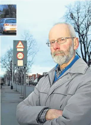  ??  ?? Speeding campaigner Derek Paton, pictured next to existing 20mph limit signs.