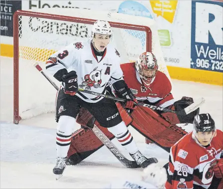  ?? BOB TYMCZYSZYN
THE ST. CATHARINES STANDARD ?? Niagara IceDogs centre Ben Jones (3), shown in action against the Ottawa 67’s in this file photo, was recently named the 11th team captain in franchise history.