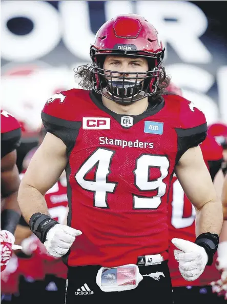  ?? AL CHAREST/FILES ?? Calgary Stampeders linebacker Alex Singleton, who was born in California to a mother from the Toronto area, has been named the CFL’s most outstandin­g defensive player.