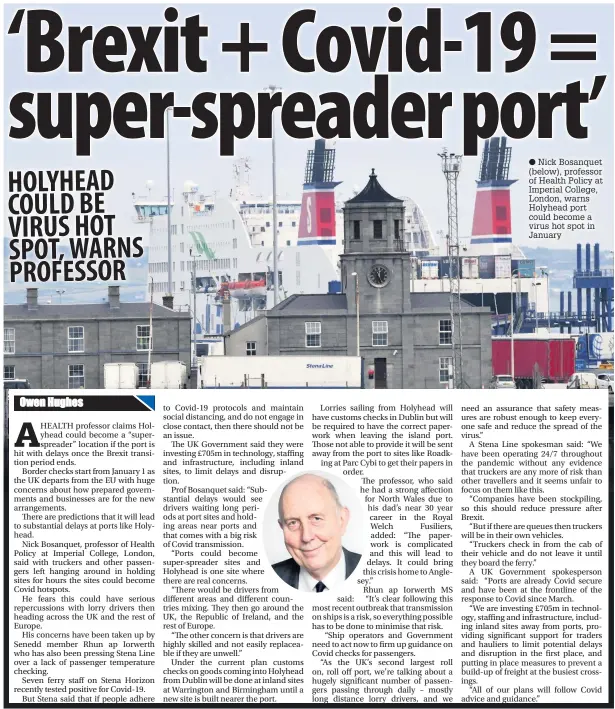  ??  ?? Nick Bosanquet (below), professor of Health Policy at Imperial College, London, warns Holyhead port could become a virus hot spot in January