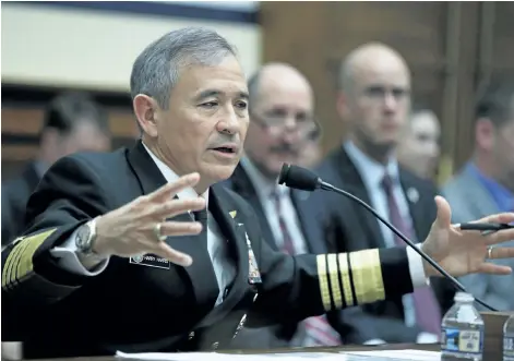  ?? MANUEL BALCE CENETA/AP PHOTO ?? U.S. Pacific Command Commander Adm. Harry Harris Jr. testifies on Capitol in Washington, Wednesday, before a House Armed Services Committee hearing on North Korea.