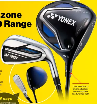  ??  ?? The Ezone Elite 3.0 driver’s adjustable hosel lets golfers fine-tune their flight