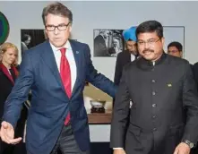  ??  ?? Petroleum and Natural Gas Minister Dharmendra Pradhan with American Energy Secretary Rick Perry in Washington DC on Thursday
