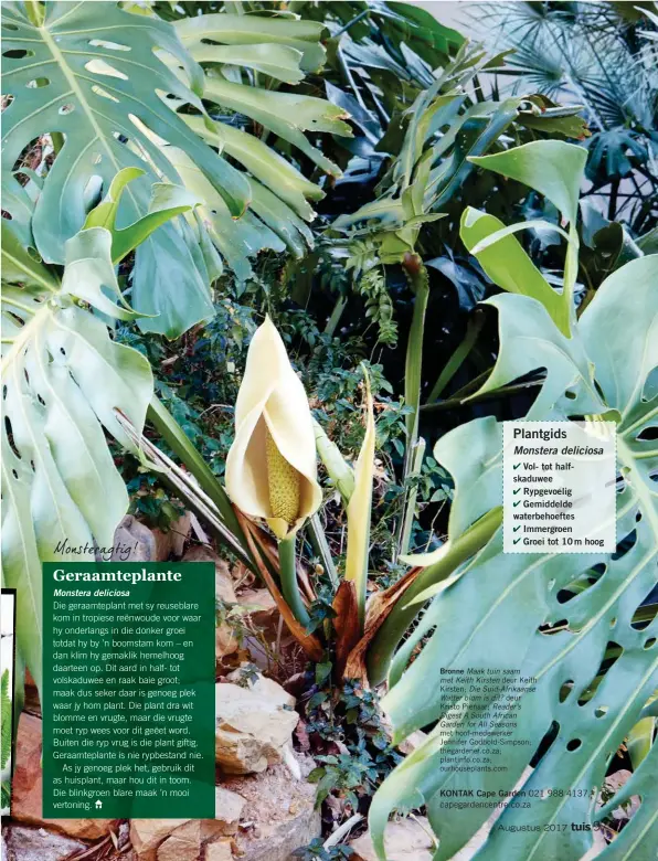  ??  ?? Bronne Maak tuin saam met Keith Kirsten deur Keith Kirsten; Die Suid-Afrikaanse Watter blom is dit? deur Kristo Pienaar; Reader’s Digest A South African Garden for All Seasons met hoof-medewerker Jennifer Godbold-Simpson; thegardene­r.co.za;...