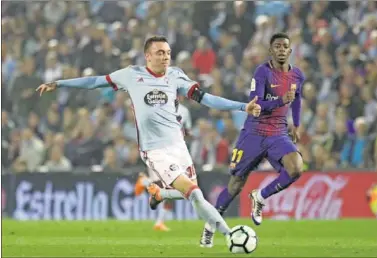  ??  ?? FUERA DE COMBATE. Iago Aspas acabó lesionado contra el Barcelona tras protagoniz­ar un gran partido.