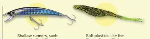  ??  ?? Crystal Minnow, are ideal for middepth work. Soft plastics, like the Zoom Super Fluke, land softly and produce enticing action.