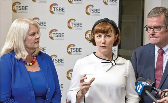  ??  ?? LOOKING ABROAD: Announcing the Southern Queensland Innovation in Export Hub are (from left) Minister for Industry, Science and Technology Karen Andrew, TSBE CEO Ali Davenport and Groom MP John McVeigh.