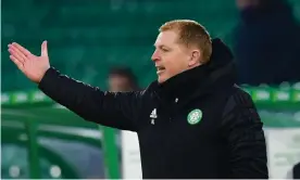  ??  ?? The Celtic manager, Neil Lennon, watches his side fall to a 2-0 League Cup defeat by Ross County on Sunday - a result that sparked fierce protests from fans. Photograph: Mark Runnacles/Getty Images