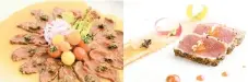  ??  ?? BEEF CARPACCIO AND TUNA TATAKI