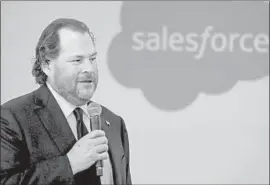  ?? Darron Cummings Associated Press ?? “CAPITALISM as we know it is dead,” Salesforce chief Marc Benioff said. Businesses increasing­ly are driven by values, ethics and not just profits, he asserted.