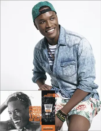  ??  ?? Victor Mathe is doing wonders on the global modelling stage and (inset) Mathe features on advert for a global purifying wash brand