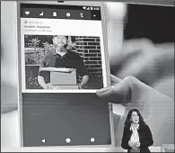  ?? AP/ERIC RISBERG ?? Michelle Turner, general manager of security products for Nest Labs, talks about the facial recognitio­n features of the Hello doorbell during an event last week in San Francisco.
