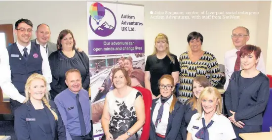  ??  ?? Julie Simpsom, centre, of Liverpool social enterprise Autism Adventures, with staff from NatWest